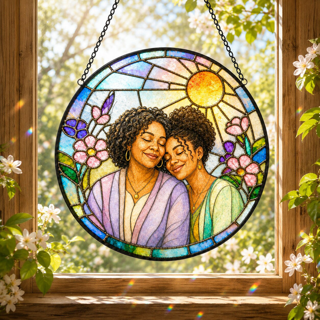 Personalized Blossom Sunrise Photo Stained Glass Suncatcher
