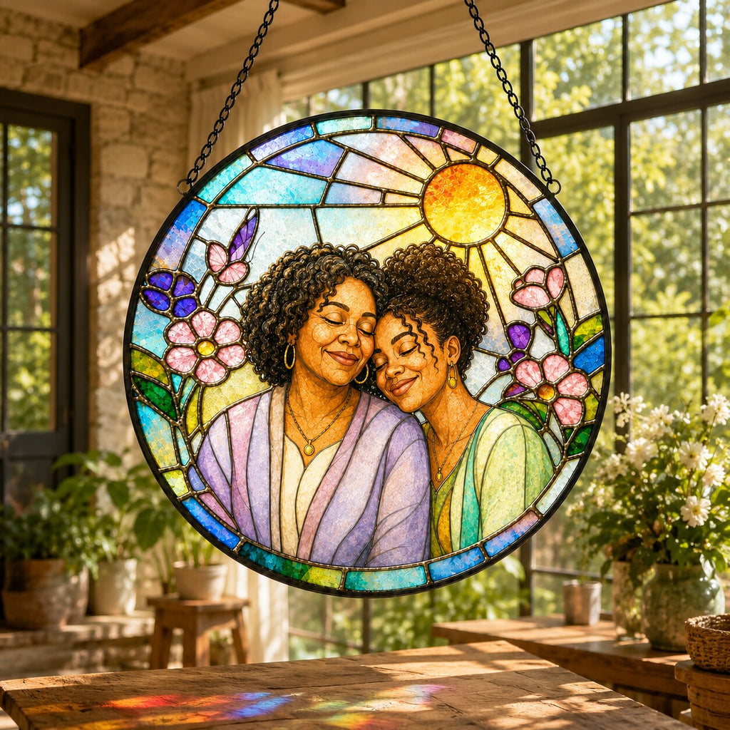 Personalized Blossom Sunrise Photo Stained Glass Suncatcher