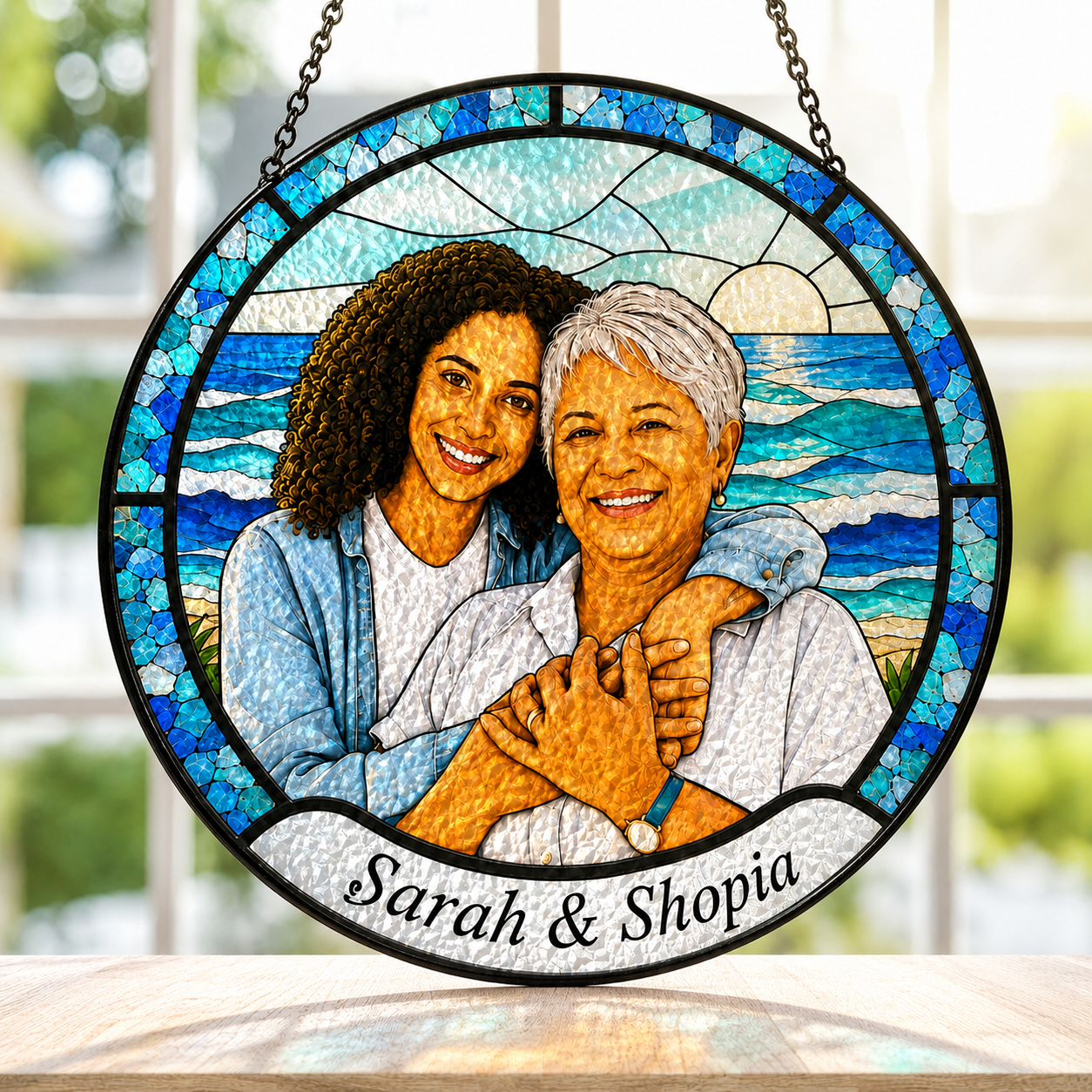 Personalized Ocean Photo Stained Glass Suncatcher