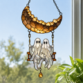 Ghost Couple on a Crescent Moon Swing Holographic Acrylic Suncatcher