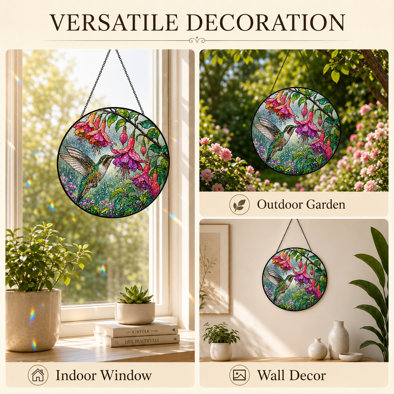 Hummingbird & Fuchsia Stained Glass Suncatcher
