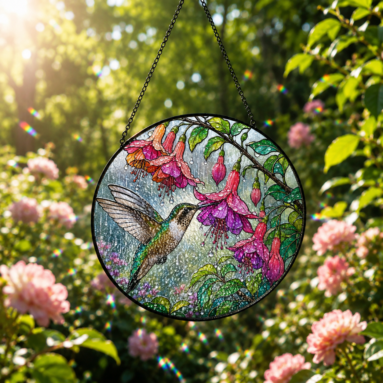 Hummingbird & Fuchsia Stained Glass Suncatcher