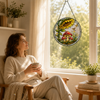 Sunflower Mushroom Stained Glass Suncatcher