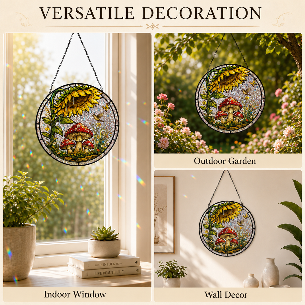 Sunflower Mushroom Stained Glass Suncatcher