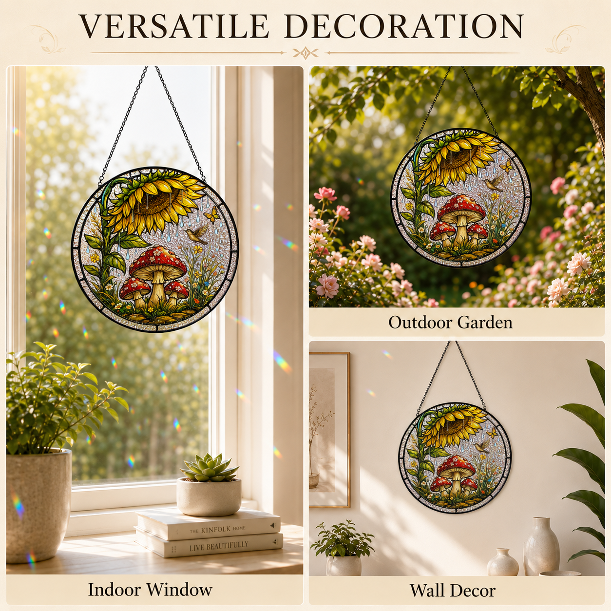 Sunflower Mushroom Stained Glass Suncatcher