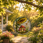 Sunflower Mushroom Stained Glass Suncatcher