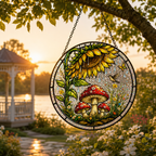 Sunflower Mushroom Stained Glass Suncatcher