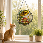 Sunflower Mushroom Stained Glass Suncatcher