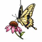 Swallowtail Butterfly & Pink Coneflower Holographic Acrylic Suncatcher
