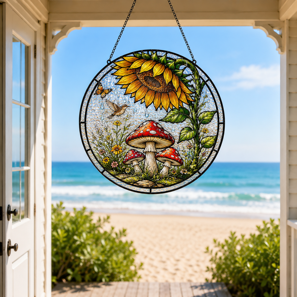 Sunflower Mushroom Stained Glass Suncatcher