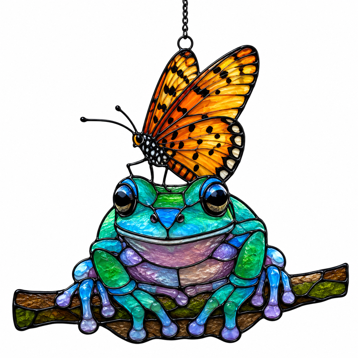 Frog & Monarch Butterfly Friends Holographic Acrylic Suncatcher