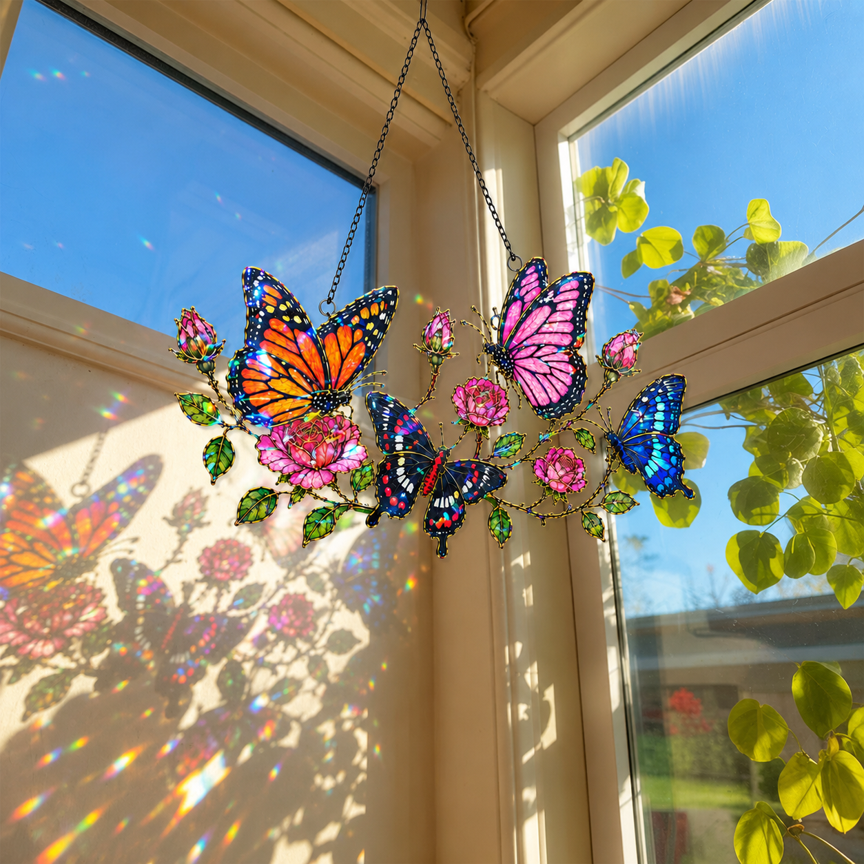 Butterfly Garden & Roses Holographic Acrylic Suncatcher