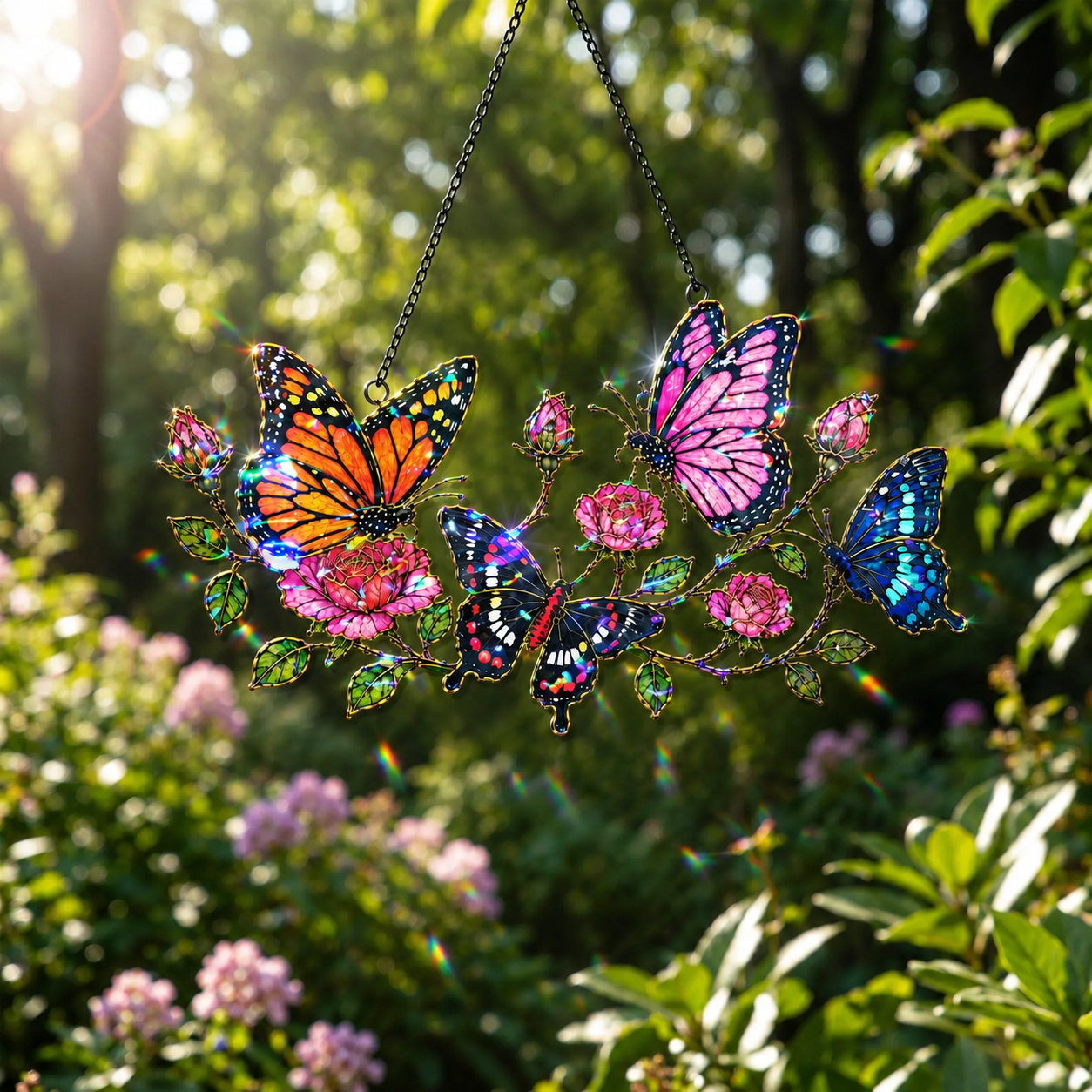 Butterfly Garden & Roses Holographic Acrylic Suncatcher
