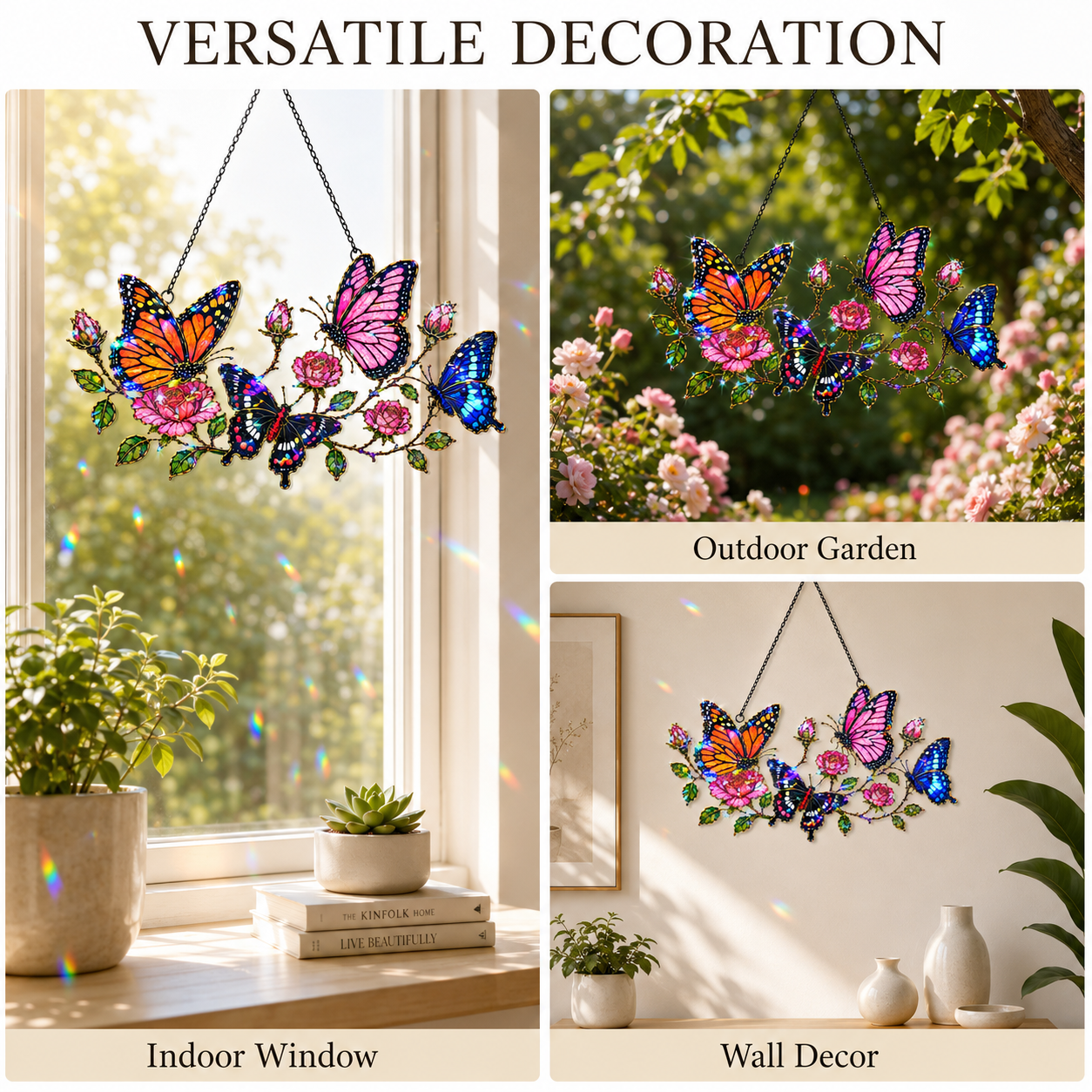 Butterfly Garden & Roses Holographic Acrylic Suncatcher