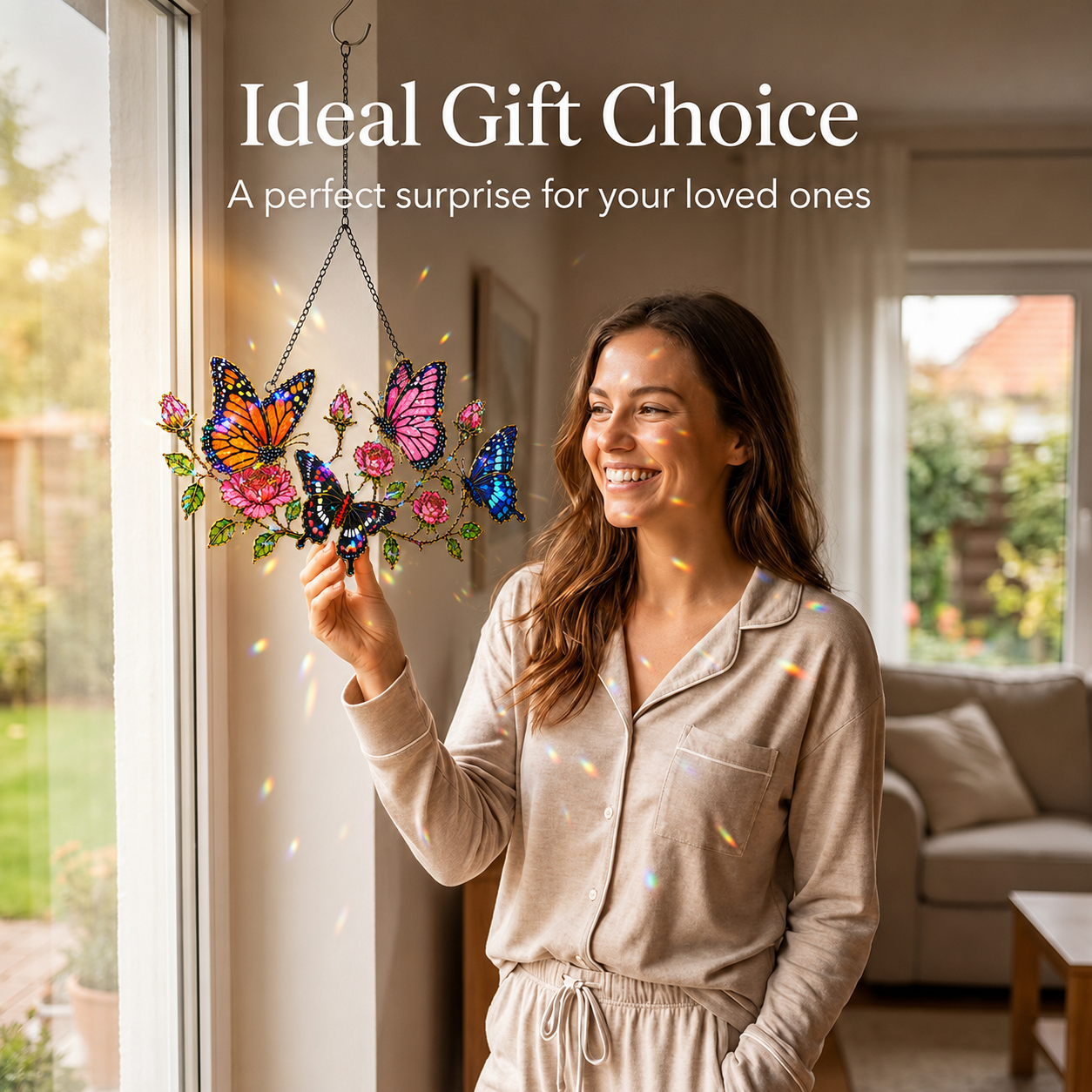 Butterfly Garden & Roses Holographic Acrylic Suncatcher
