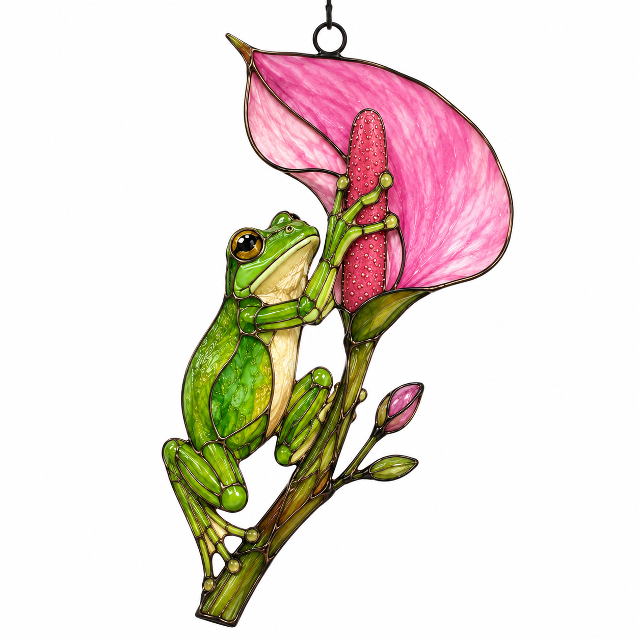 Tree Frog & Pink Calla Lily Holographic Acrylic Suncatcher