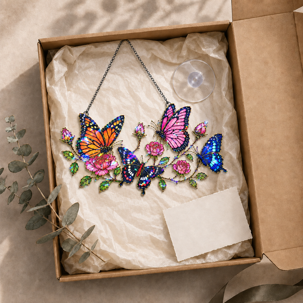 Butterfly Garden & Roses Holographic Acrylic Suncatcher