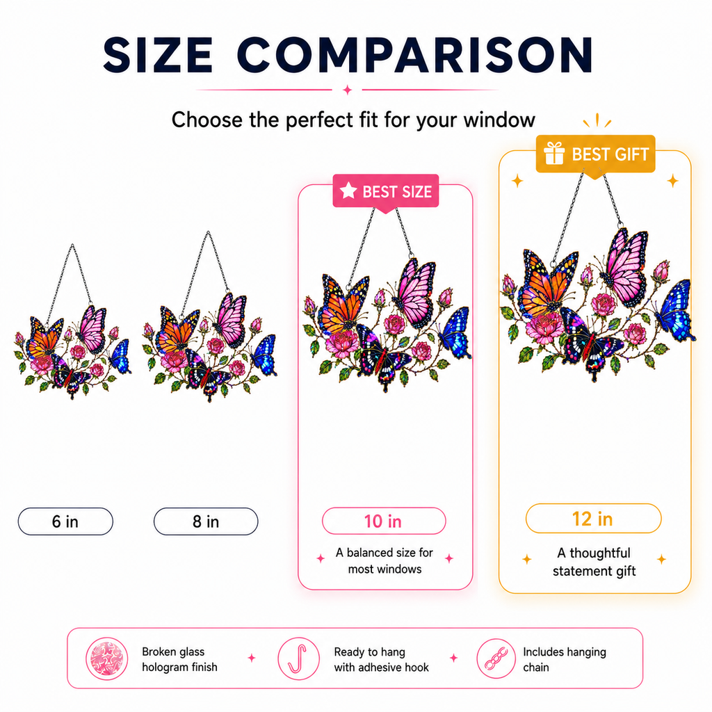 Butterfly Garden & Roses Holographic Acrylic Suncatcher