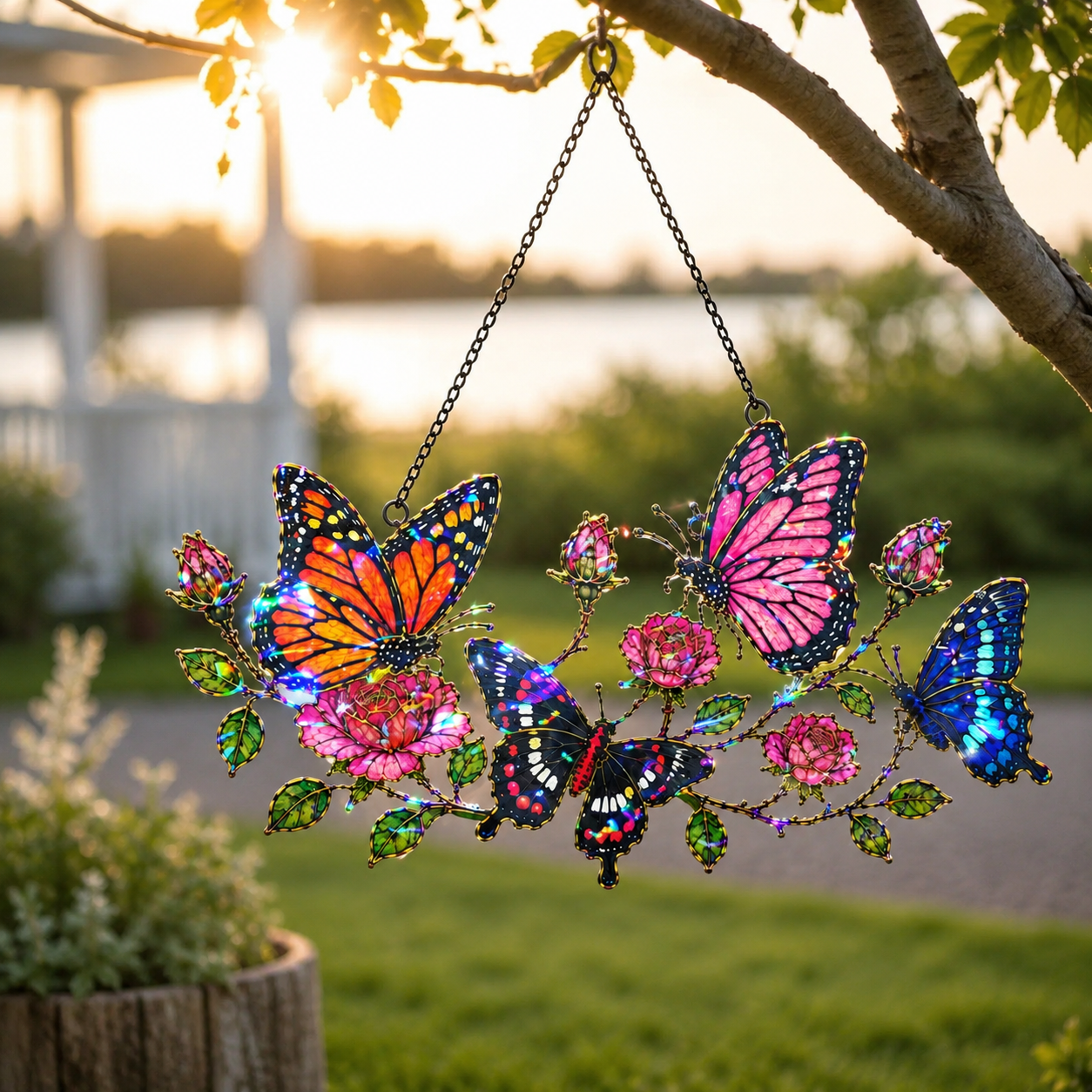 Butterfly Garden & Roses Holographic Acrylic Suncatcher