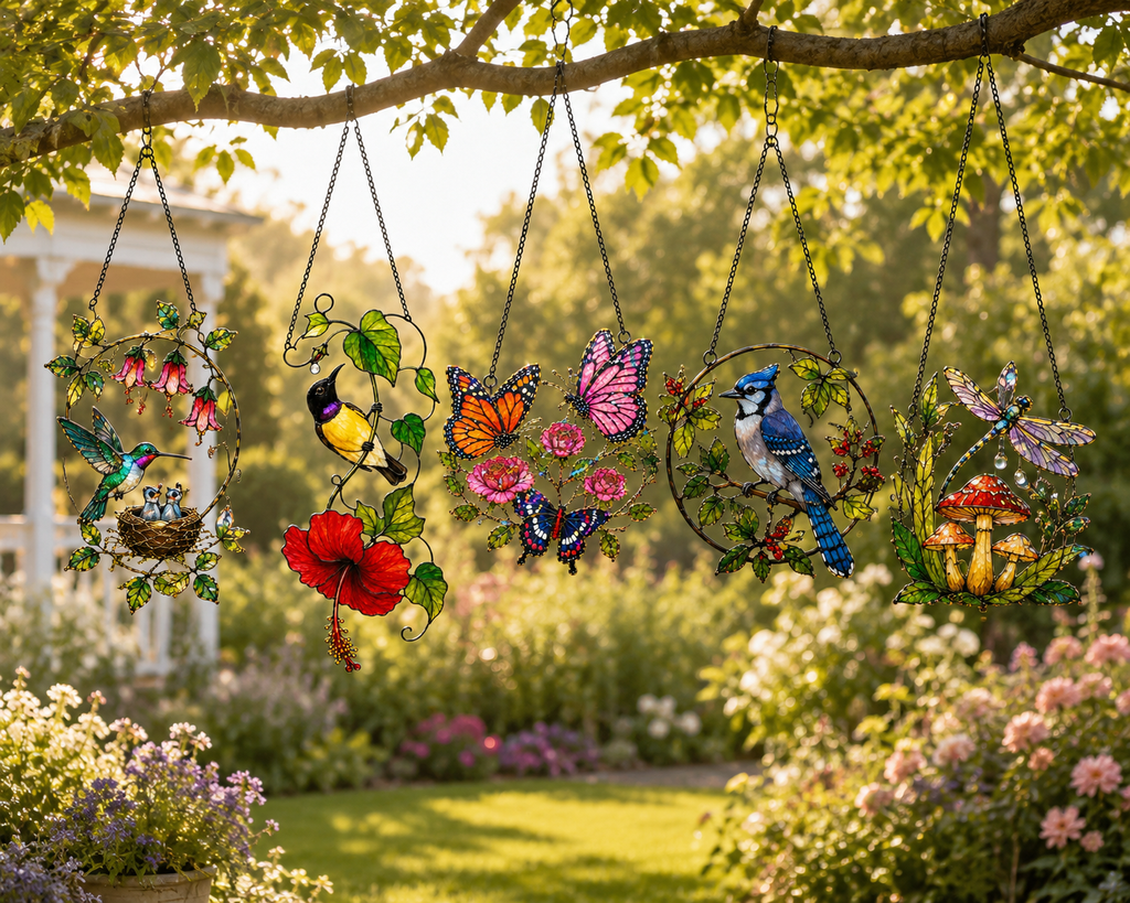 Butterfly Garden & Roses Holographic Acrylic Suncatcher