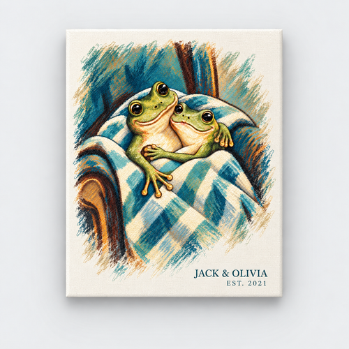 Personalized Under One Blanket Frog Couple Canvas Wall Art