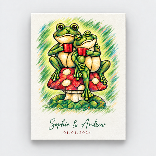 Personalized Coffee for Two Frog Couple Canvas Wall Art