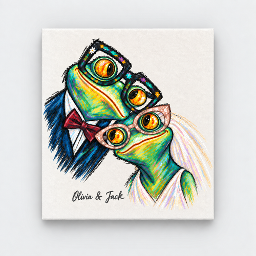 Personalized Sunday Best Frog Couple Canvas Wall Art