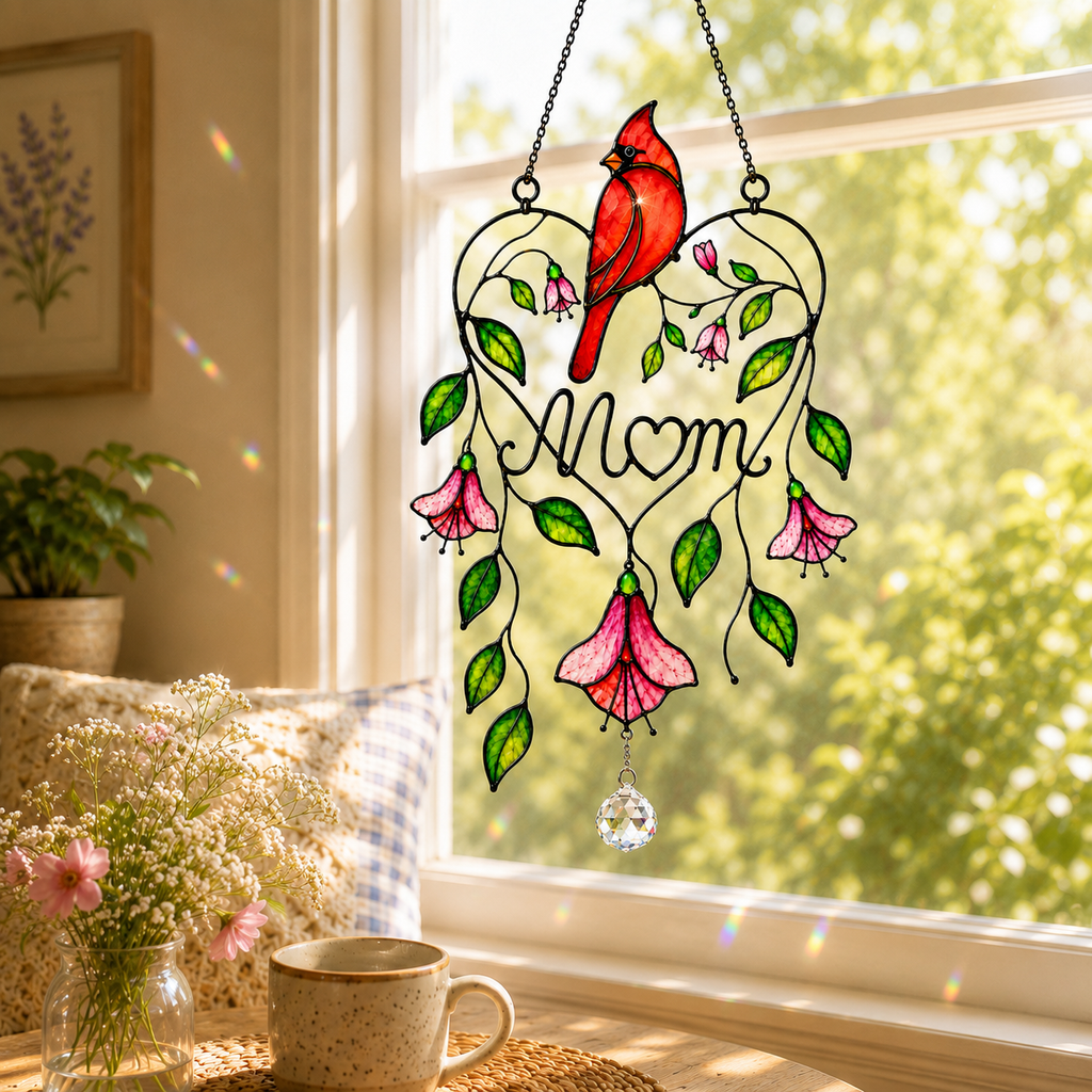 Personalized Memorial Cardinal Holographic Acrylic Suncatcher