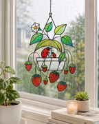 Strawberry & Ladybug Holographic Acrylic Suncatcher