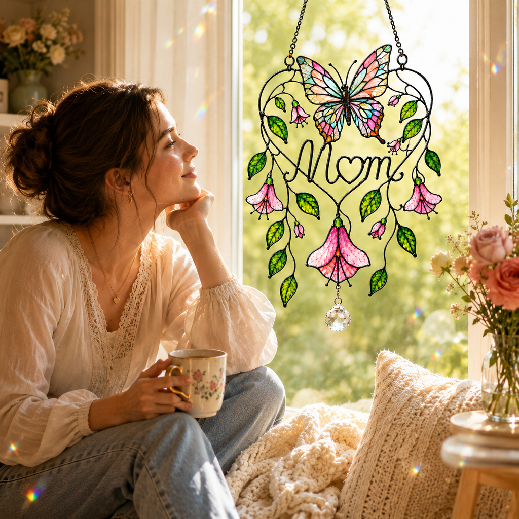 Personalized Mom Memorial Butterfly Holographic Acrylic Suncatcher