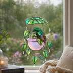 Hummingbird & Hanging Planter Holographic Acrylic Suncatcher