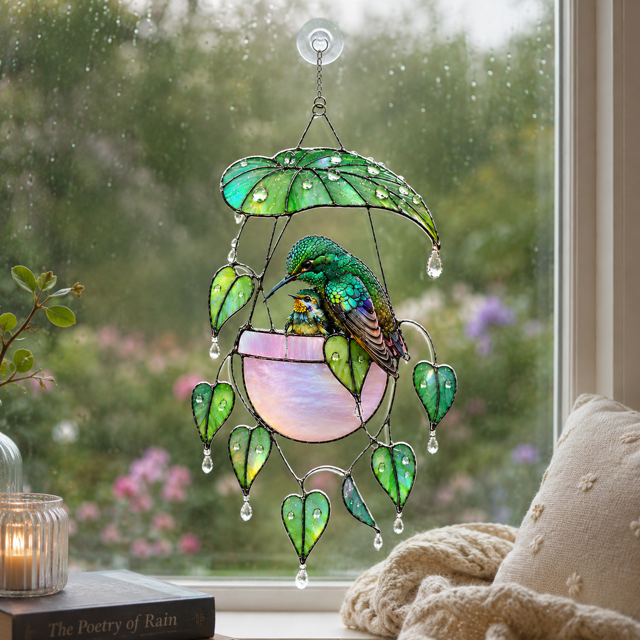 Hummingbird & Hanging Planter Holographic Acrylic Suncatcher