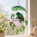 Hummingbird & Hanging Planter Holographic Acrylic Suncatcher