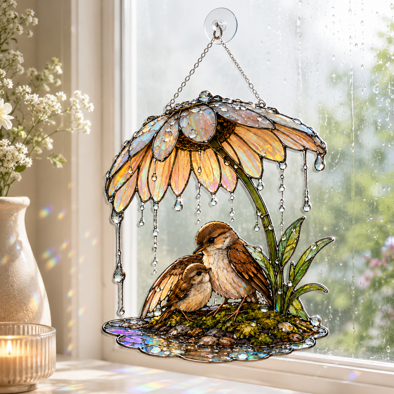 Sparrow & Daisy Umbrella Holographic Acrylic Suncatcher
