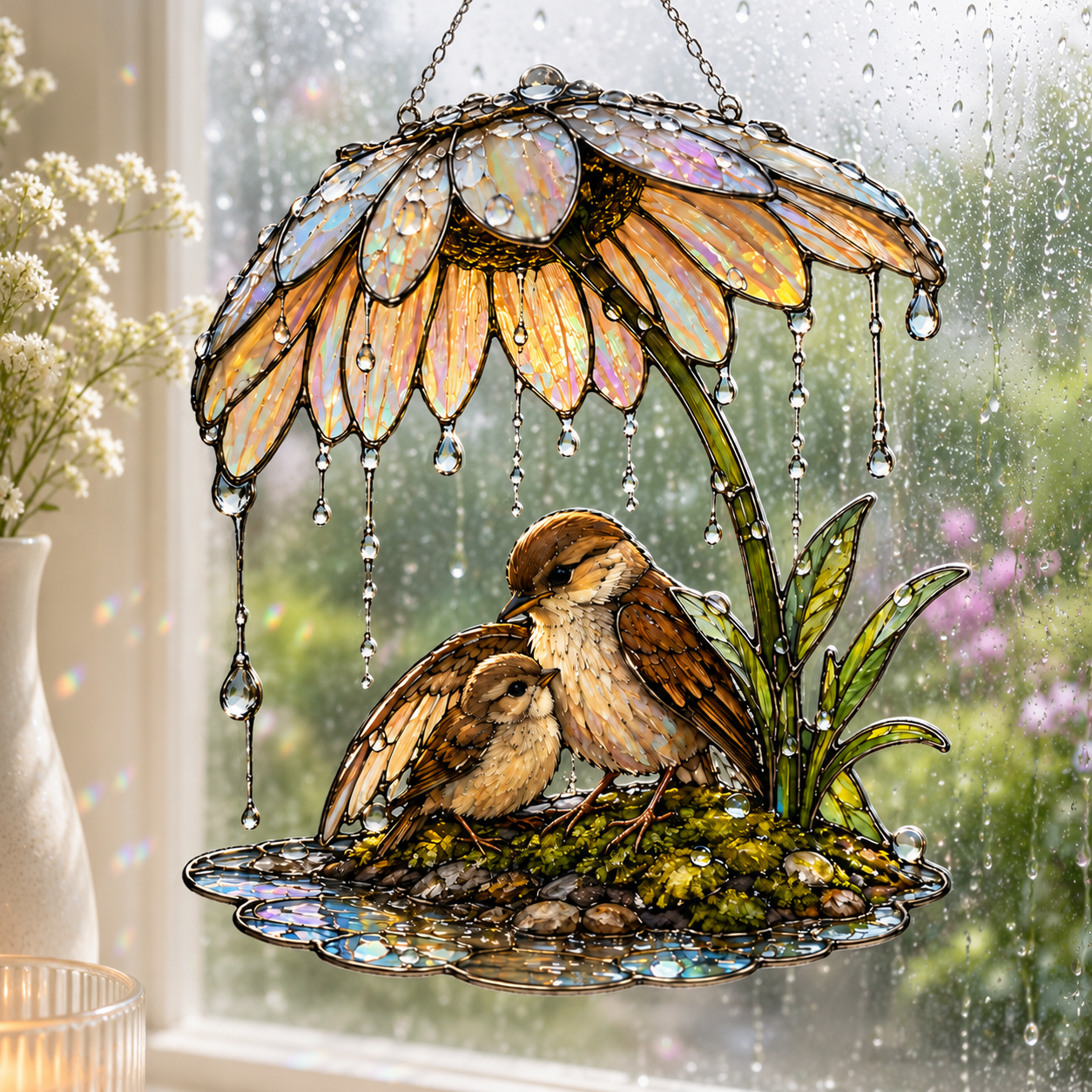Sparrow & Daisy Umbrella Holographic Acrylic Suncatcher
