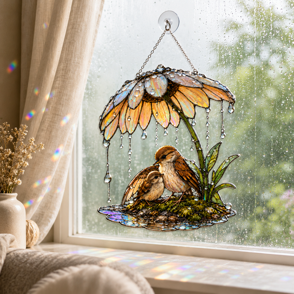 Sparrow & Daisy Umbrella Holographic Acrylic Suncatcher