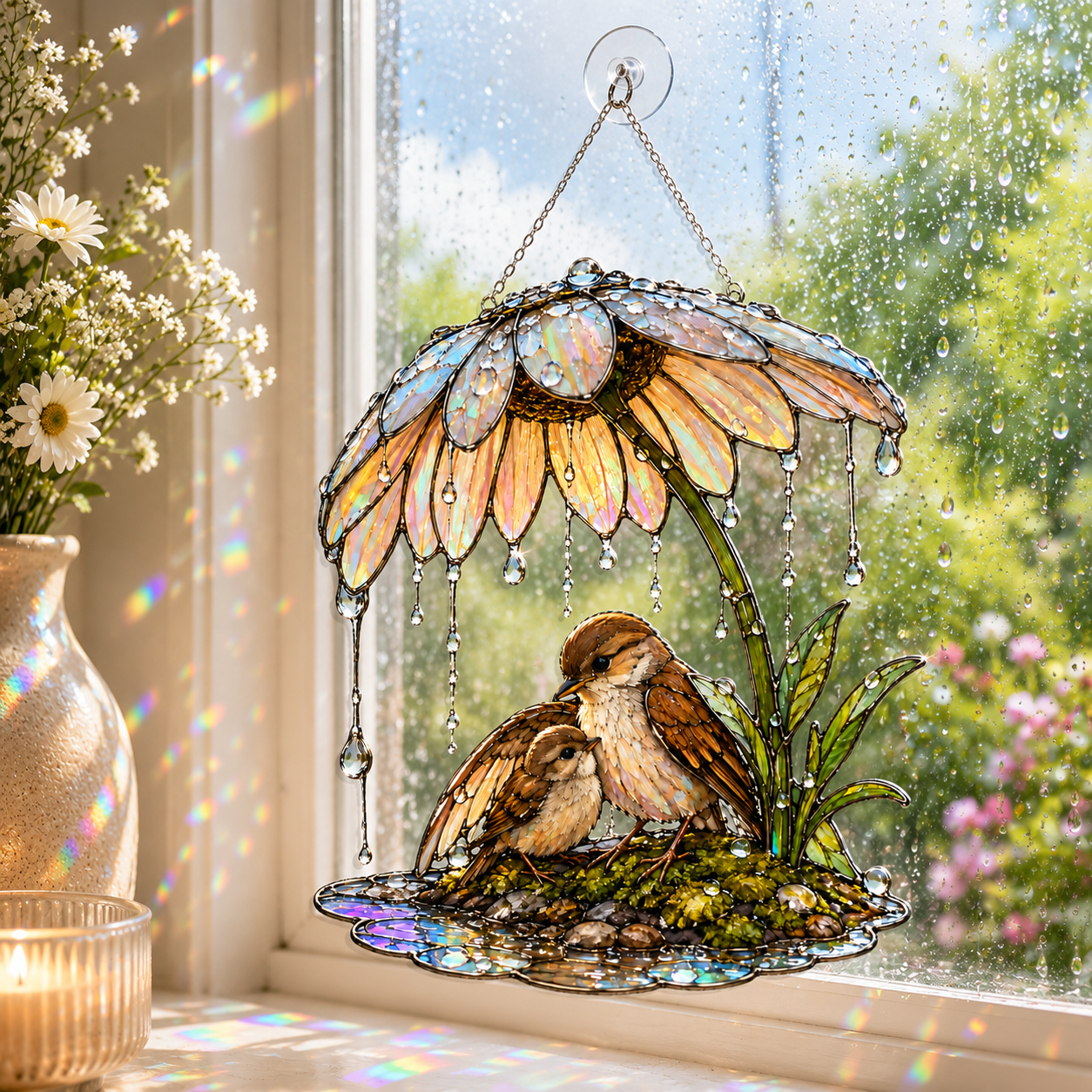 Sparrow & Daisy Umbrella Holographic Acrylic Suncatcher