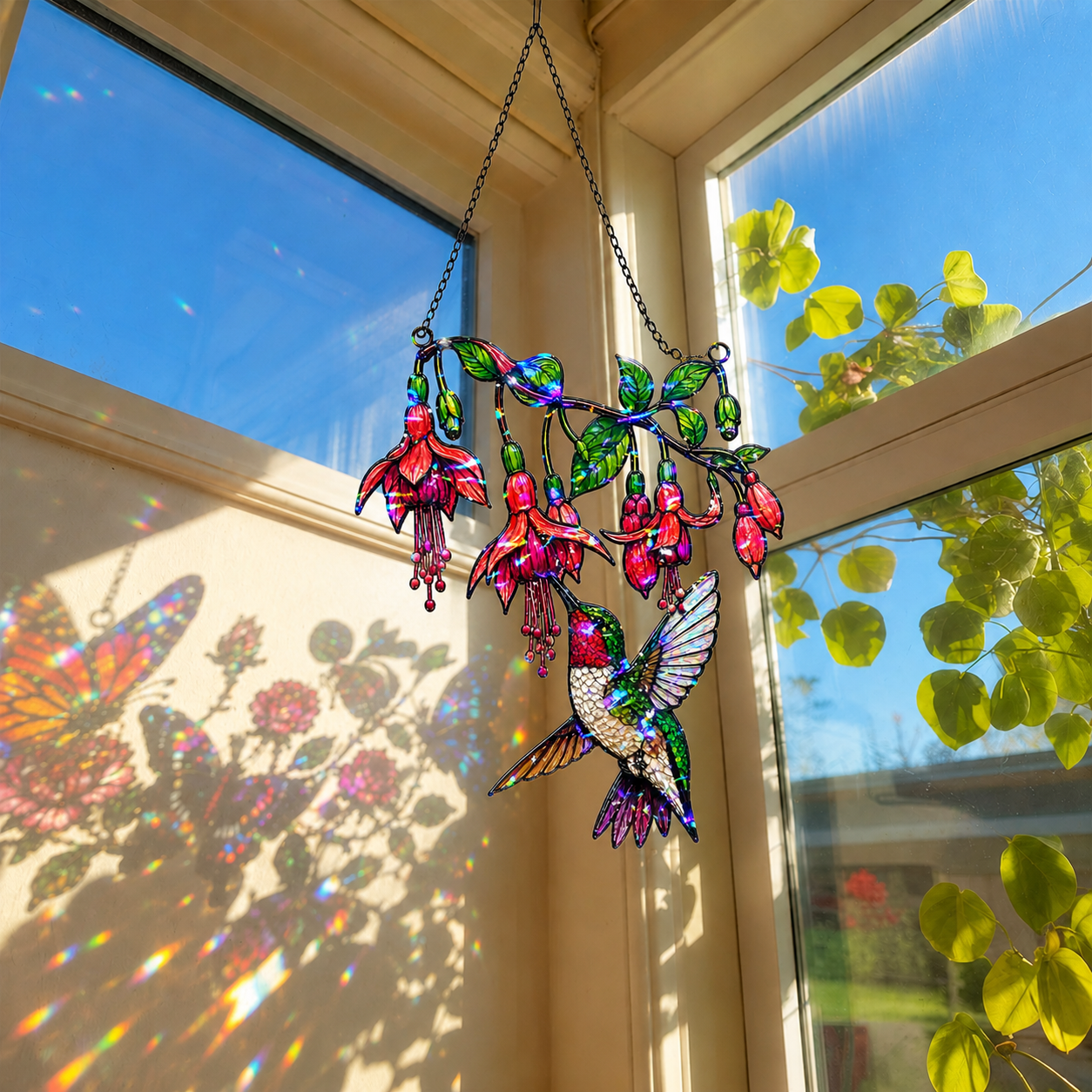 Fuchsia Hummingbird Holographic Acrylic Suncatcher