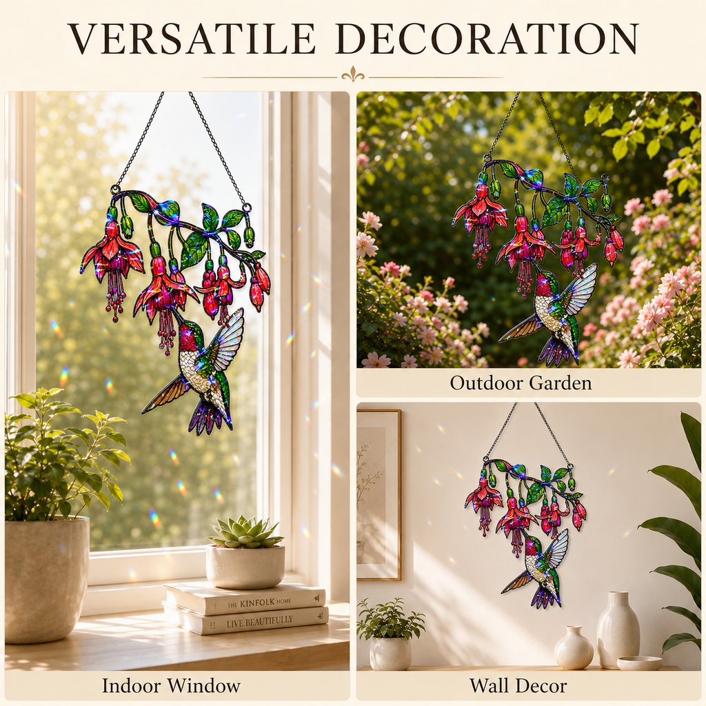 Fuchsia Hummingbird Holographic Acrylic Suncatcher