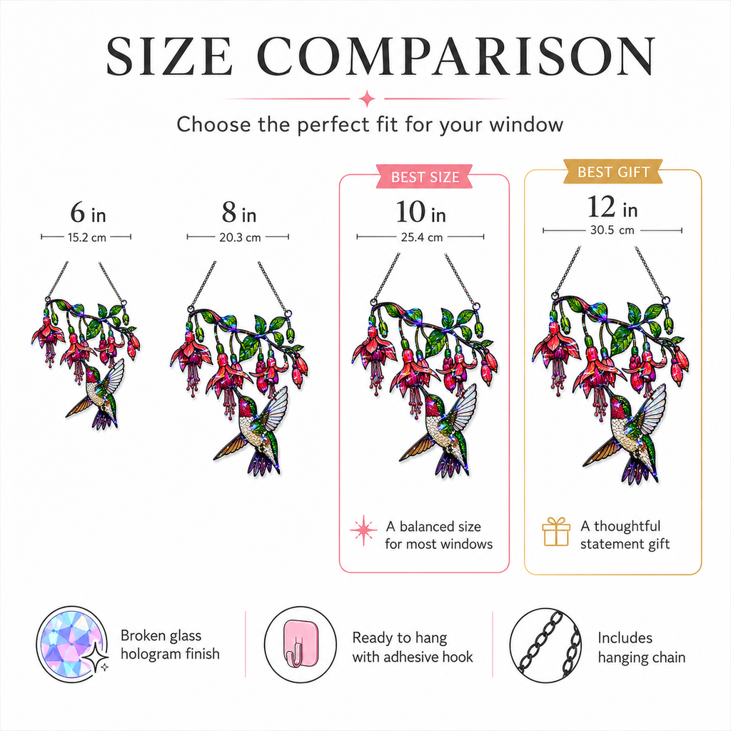 Fuchsia Hummingbird Holographic Acrylic Suncatcher