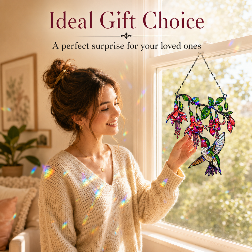 Fuchsia Hummingbird Holographic Acrylic Suncatcher