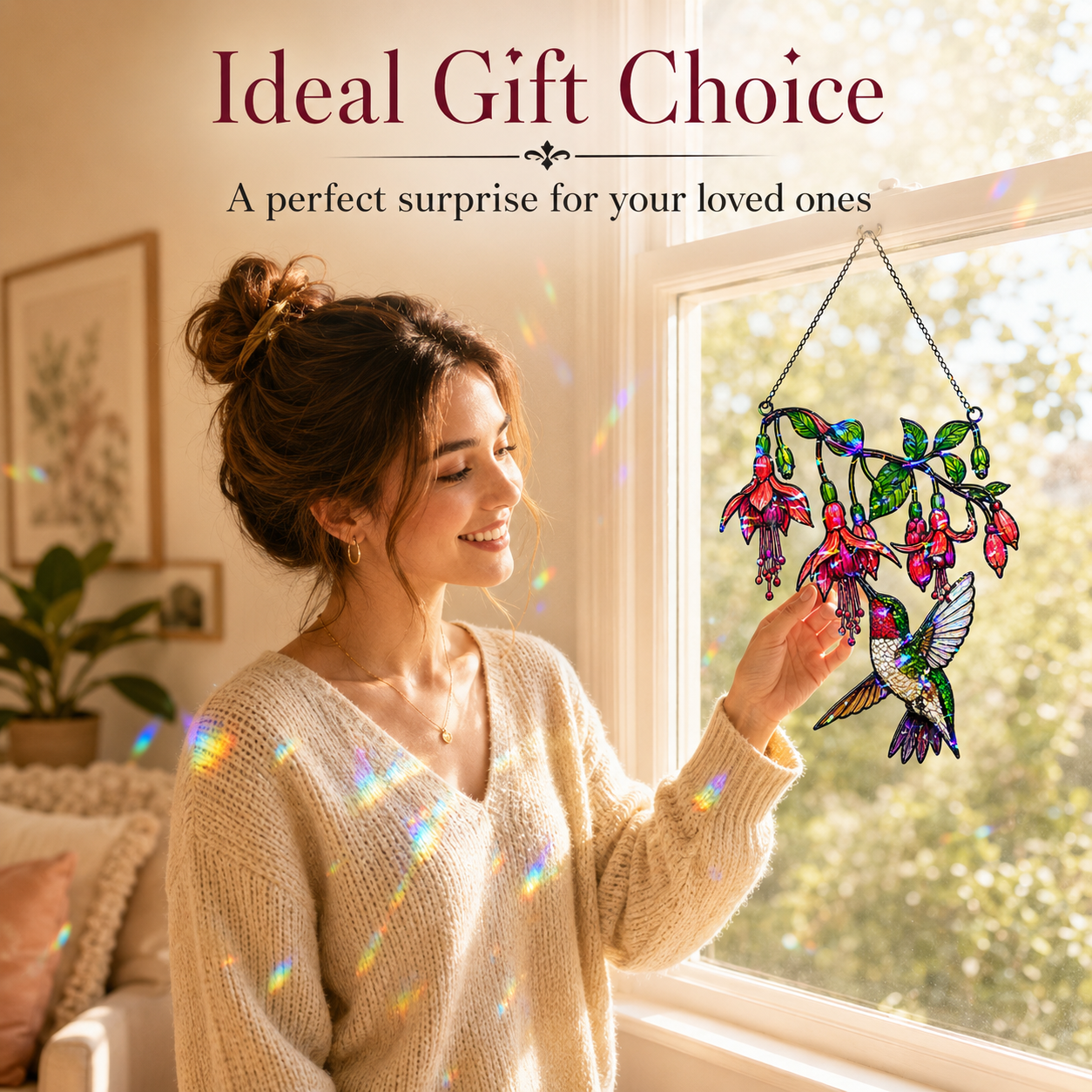 Fuchsia Hummingbird Holographic Acrylic Suncatcher