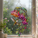 Hummingbird & Fuchsia Holographic Acrylic Suncatcher