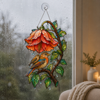 Robin & Red Hibiscus Holographic Acrylic Suncatcher