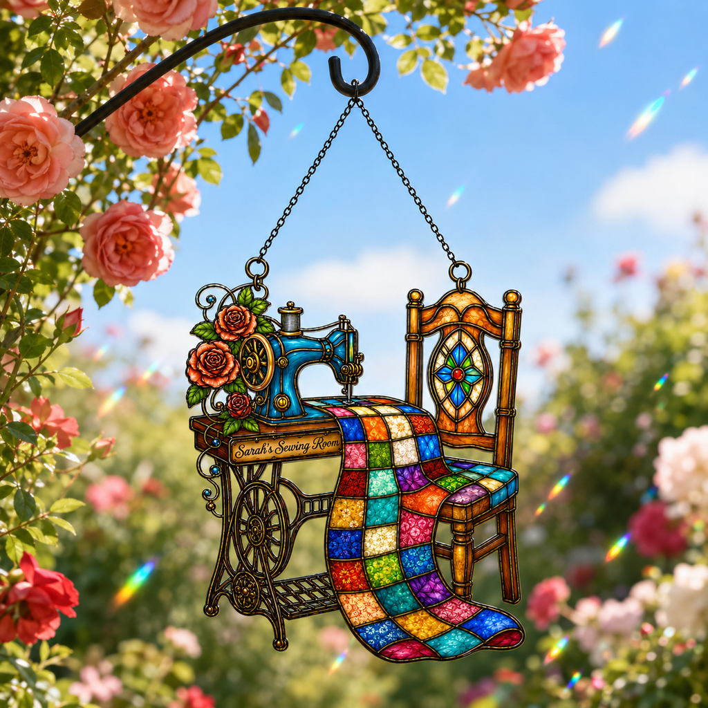 Personalized Sewing Room Quilt Holographic Acrylic Suncatcher