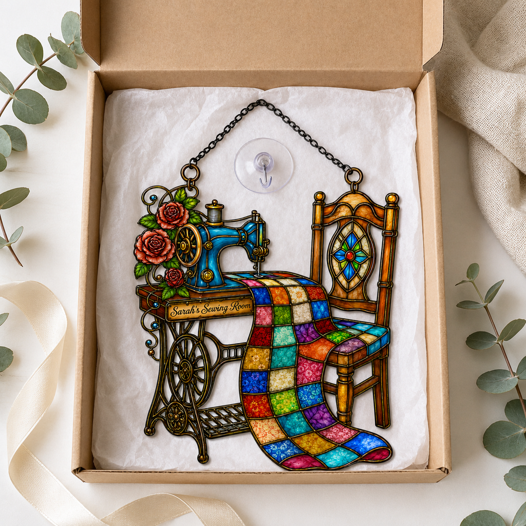Personalized Sewing Room Quilt Holographic Acrylic Suncatcher