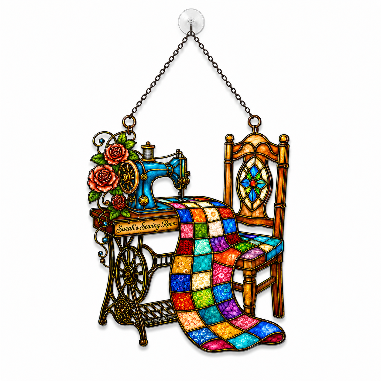 Personalized Sewing Room Quilt Holographic Acrylic Suncatcher