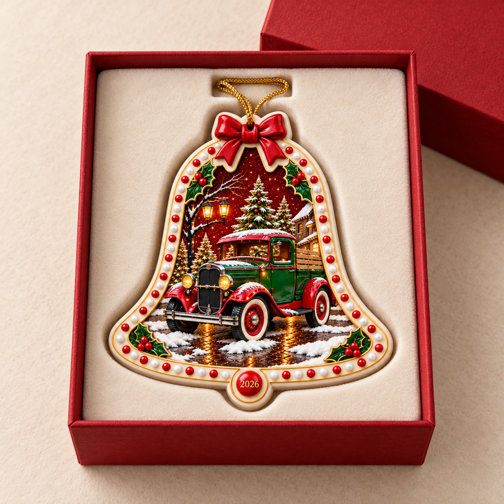 A Christmas in Red & Gold — Ceramic Bell Christmas Ornament, Dated 2026, Single or Set