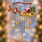 Personalized Santa Sleigh & Reindeer Family Name Holographic Acrylic Suncatcher