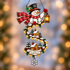Personalized Snowman with Lantern & Winding Village Holographic Acrylic Suncatcher